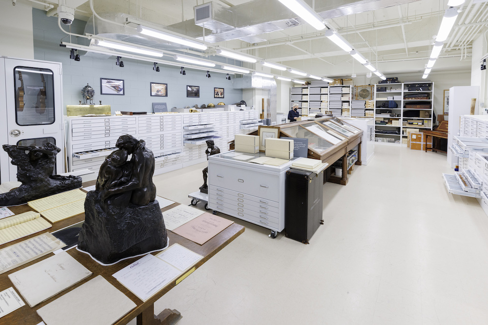 The Flute Vault holds the Dayton C. Miller collection, with more than 1,800 flutes, in the Library of Congress, September 26, 2022. Photo by Shawn Miller/Library of Congress. Note: Privacy and publicity rights for individuals depicted may apply.